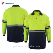 Гарантированное Качество Привет ВИС светоотражающие рубашки поло двухцветный с длинным рукавом мужская высокая видимость безопасности рубашка с Карманн ручки